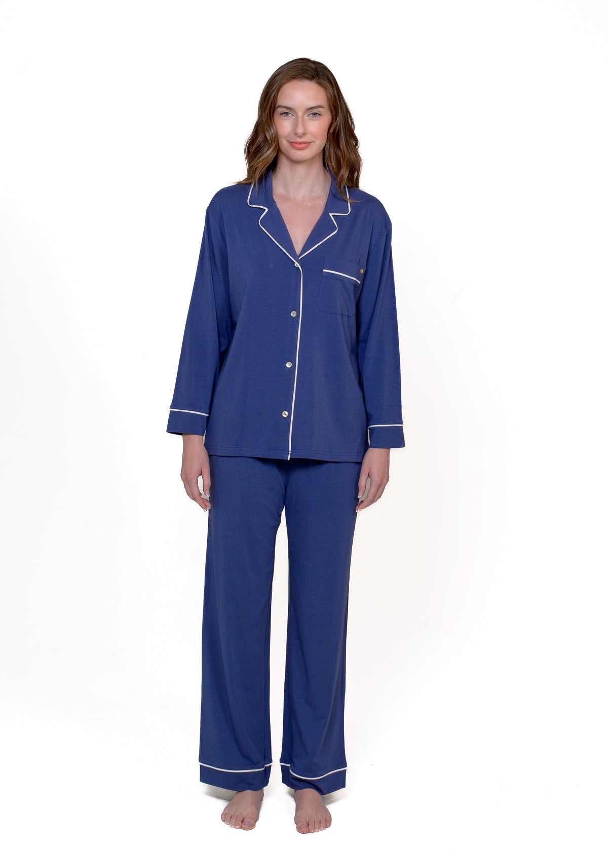 NOTCH COLLAR LS TOP PANT PAJAMA SET