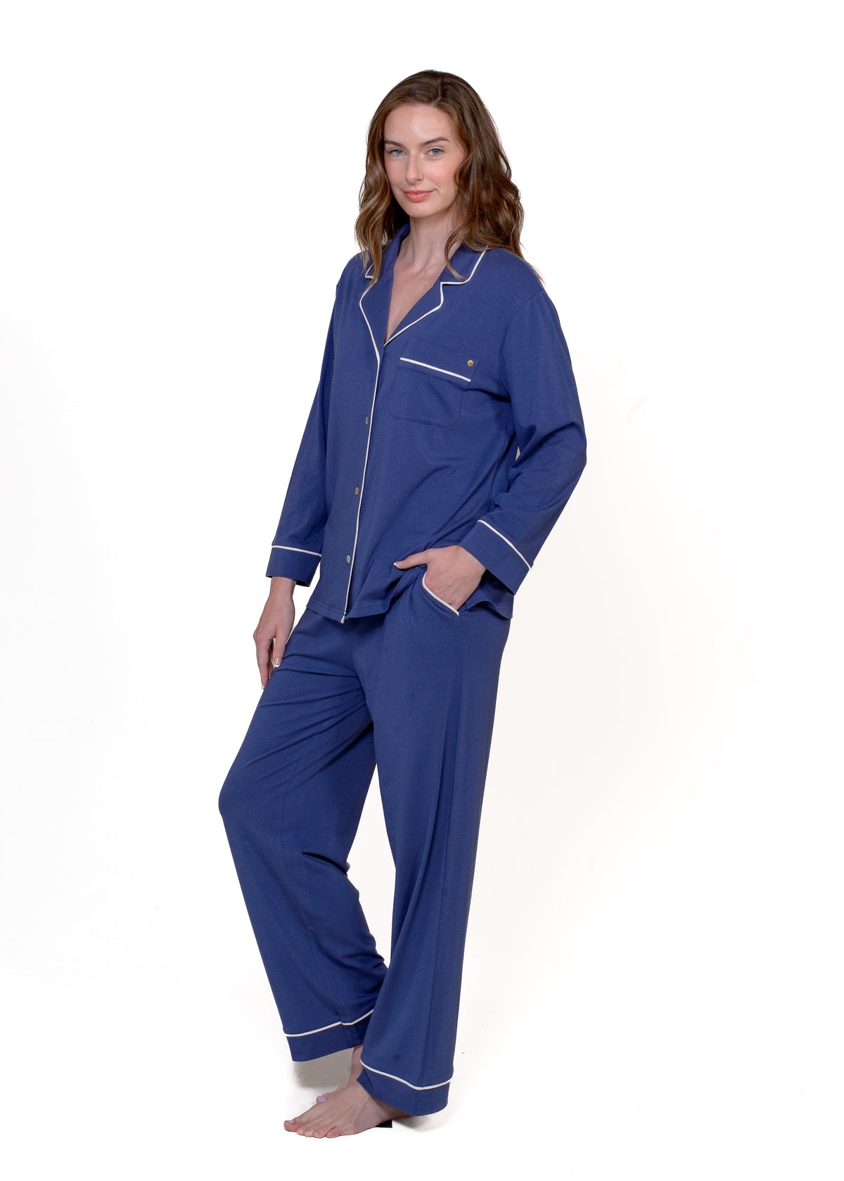 NOTCH COLLAR LS TOP PANT PAJAMA SET