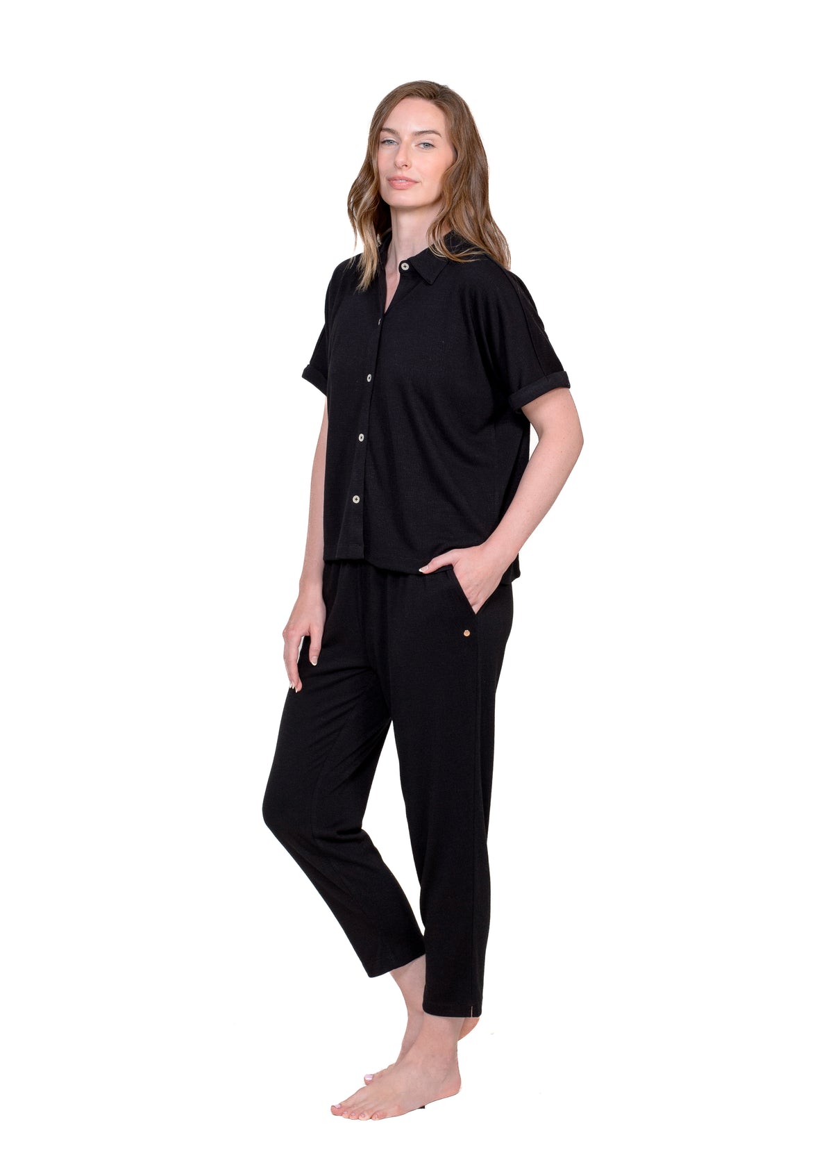 BUTTON FRONT TOP & TAPERED PANT SET