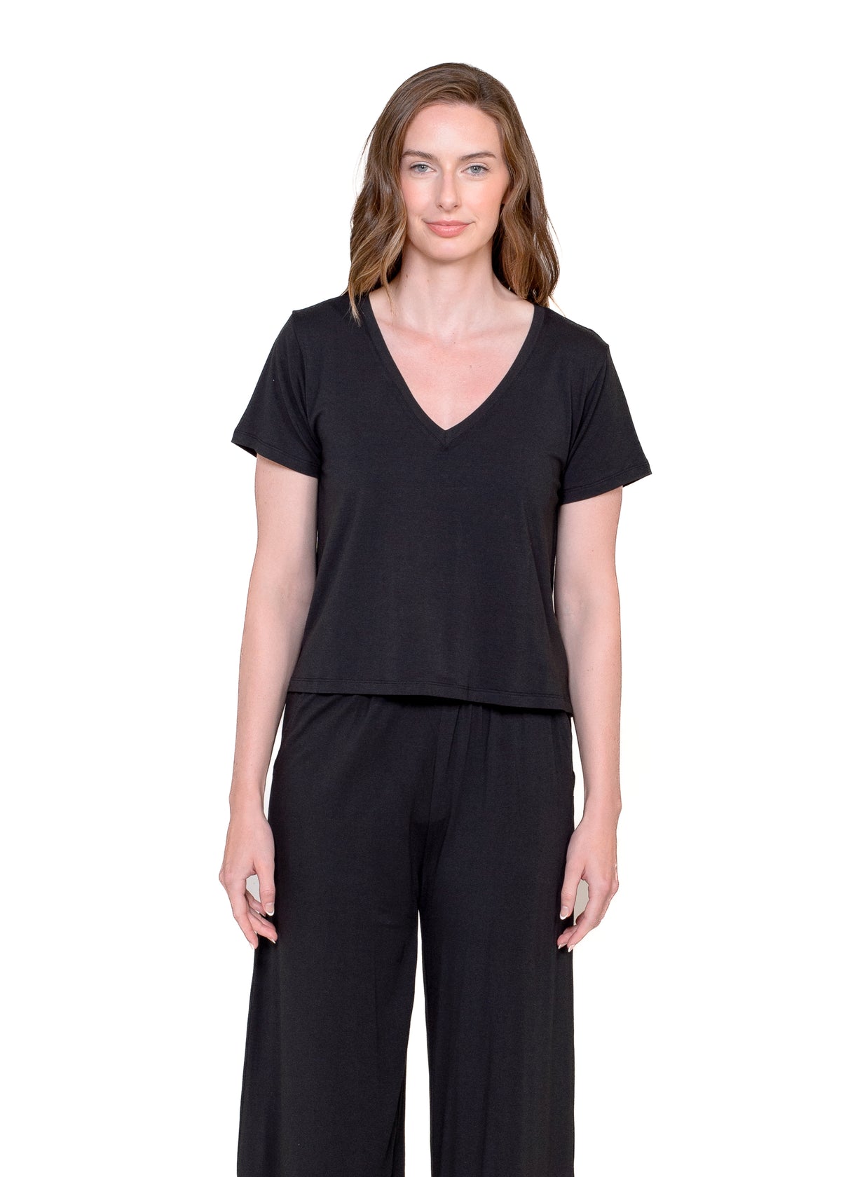 "V" NECK TEE & WIDE LEG LOUNGE PANT SET