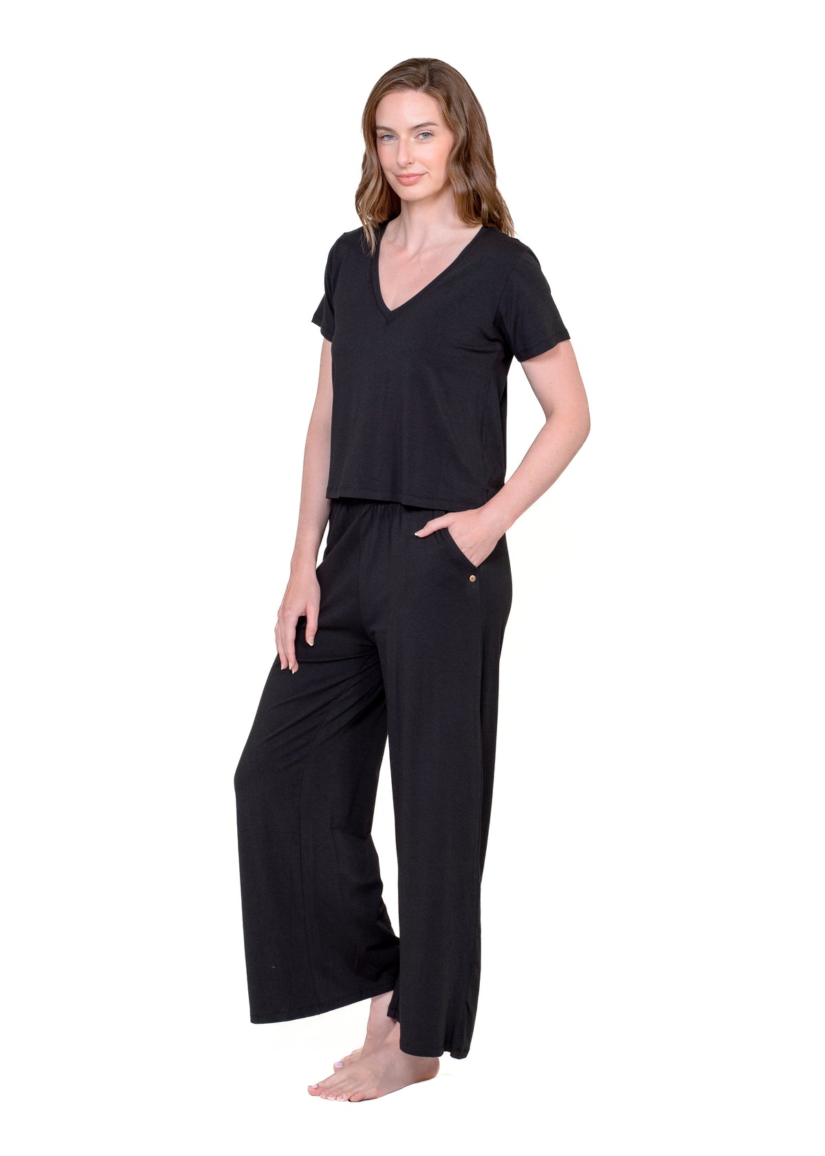 "V" NECK TEE & WIDE LEG LOUNGE PANT SET