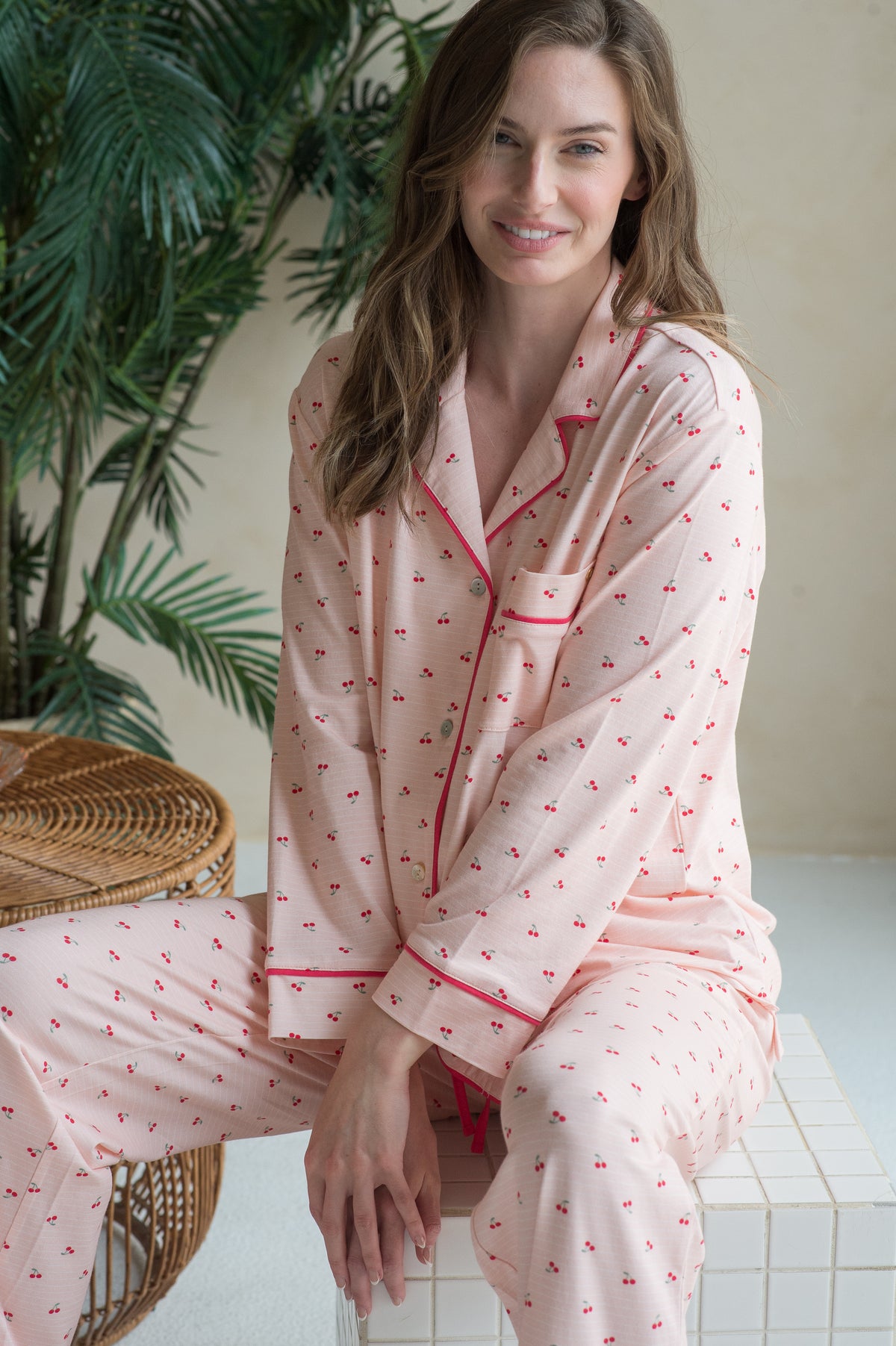 NOTCH COLLAR LS TOP PANT PAJAMA SET