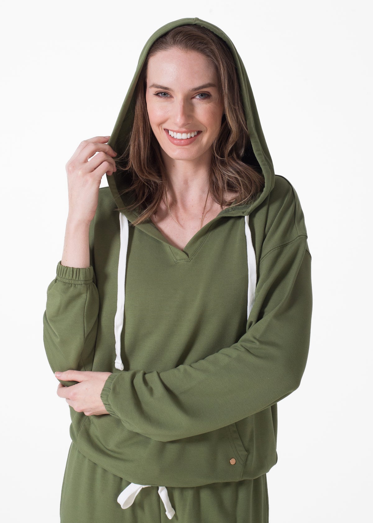 V NECK HOODY